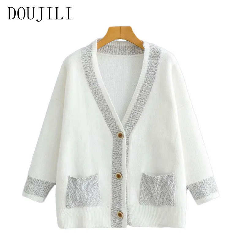 DOUJILI Elegant Women Sweater Autumn Winter Style V Neck Long Sleeve White Knitted Fashion Ladies Cardigan
DOUJILI Elegant Women Sweater Autumn Winter Style V Neck Long Sleeve White Knitted Fashion Ladies Cardigan