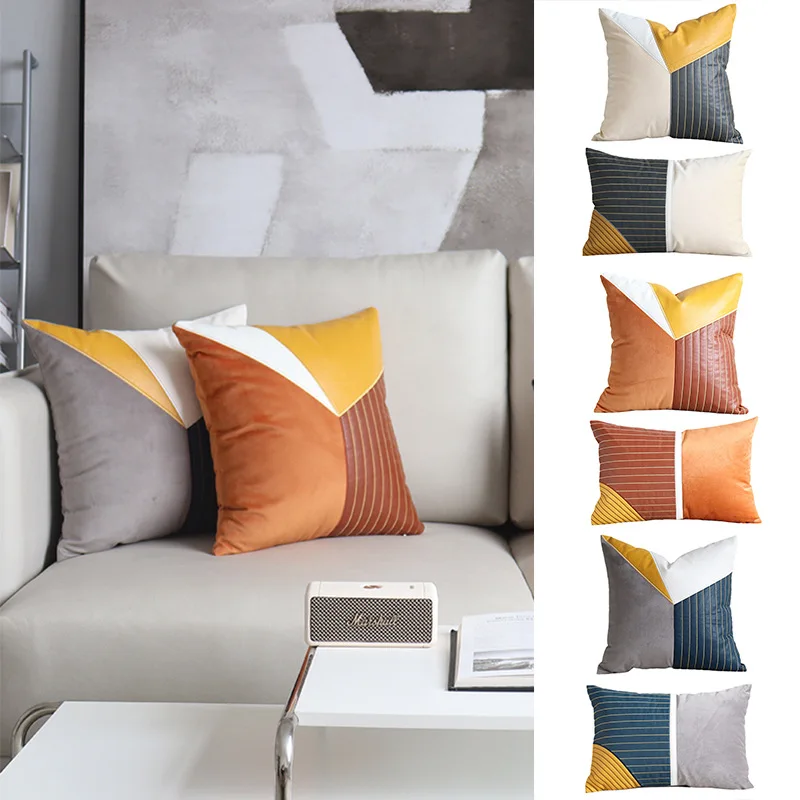 Velvet and leather patchwork sofa decor cushion cover color block line embroidered pillowcase bed chair car lumbar pillow cover
Velvet and leather patchwork sofa decor cushion cover color block line embroidered pillowcase bed chair car lumbar pillow cover