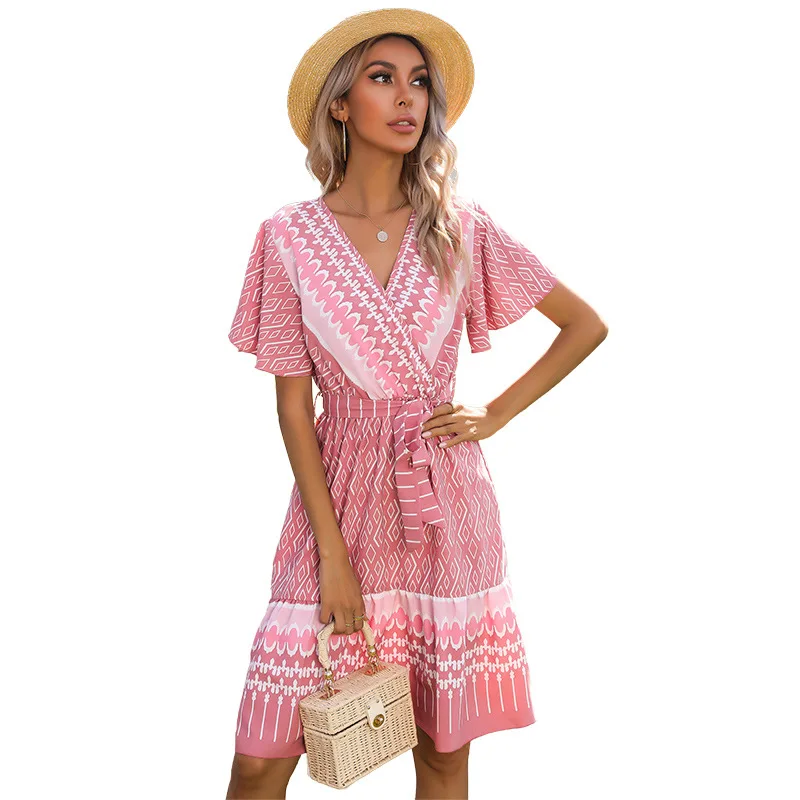 Summer Ladies Dresses Fashion New Floral Printed V-Neck Flare Sleeve Thin Slim Bow Lacing Bohemian Style Leisure Soft Dress
Summer Ladies Dresses Fashion New Floral Printed V-Neck Flare Sleeve Thin Slim Bow Lacing Bohemian Style Leisure Soft Dress