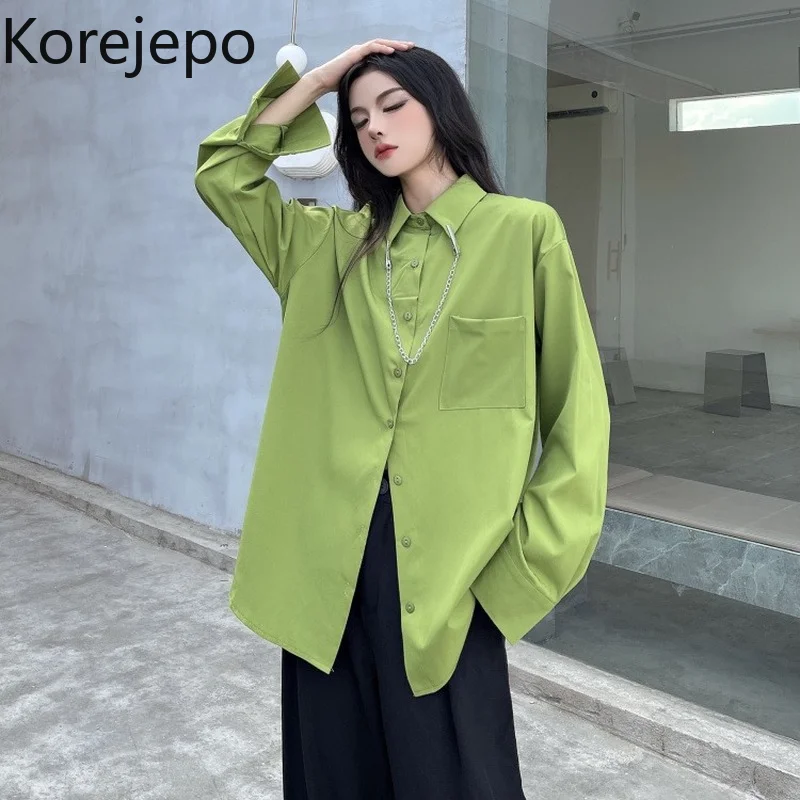 Корейская зеленая женская рубашка с длинным рукавом, новинка 2021, уличный стиль, весна и осень, винтажные свободные однотонные повседневные ...
Корейская зеленая женская рубашка с длинным рукавом, новинка 2021, уличный стиль, весна и осень, винтажные свободные однотонные повседневные ...
