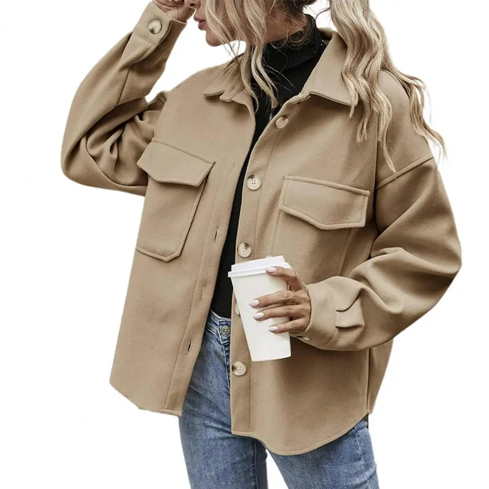 Women Jacket Cardigan Jacket Solid Color Single Breasted Autumn Winter Turn-down Collar Pockets Woolen Coat Outwear for Office
Women Jacket Cardigan Jacket Solid Color Single Breasted Autumn Winter Turn-down Collar Pockets Woolen Coat Outwear for Office