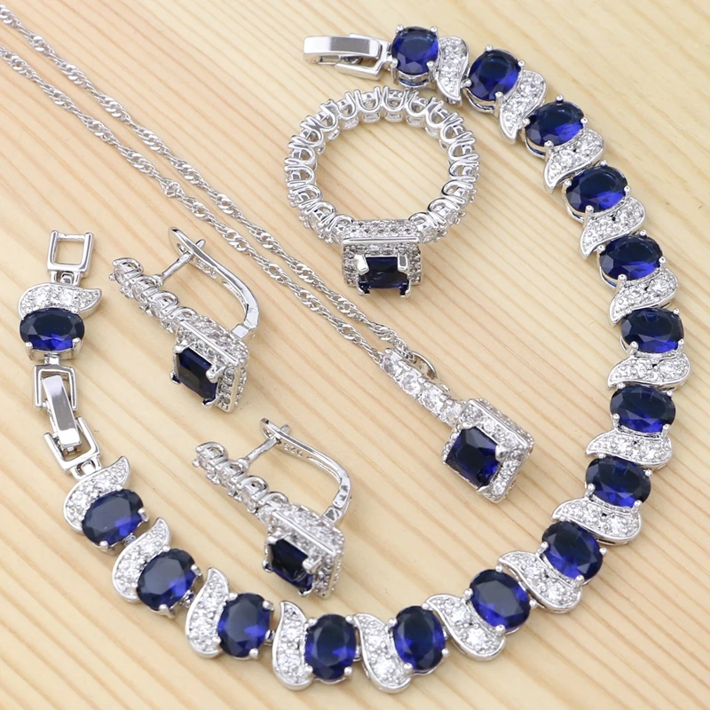 925 Silver Jewelry Set Blue Cubic Zirconia White Crystal for Women Party Stud Earring/Pendant/Necklace/Bracelet/Ring
925 Silver Jewelry Set Blue Cubic Zirconia White Crystal for Women Party Stud Earring/Pendant/Necklace/Bracelet/Ring