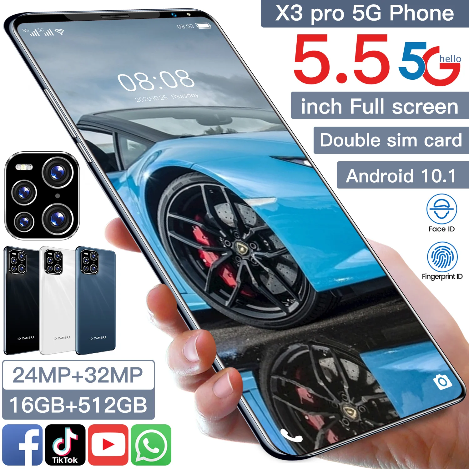 Global Version X3 Pro Smartphone 5.5 Inch 16+512GB 5600mAh Cellphone Android10 Face\Fingerprint Unlock 4G 5G Networkphone
Global Version X3 Pro Smartphone 5.5 Inch 16+512GB 5600mAh Cellphone Android10 Face\Fingerprint Unlock 4G 5G Networkphone