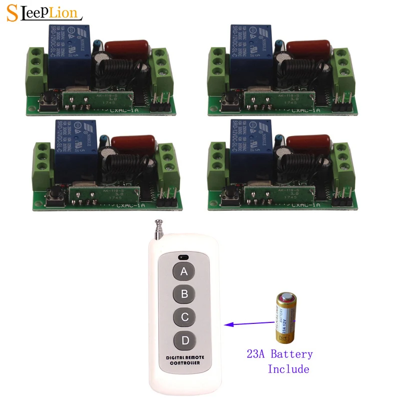 Sleeplion 110V 4CH 100M Remote Switch Universal Remote Control Wireless Light Switch 110V 220V 315/433MHz Transmitter Receiver
Sleeplion 110V 4CH 100M Remote Switch Universal Remote Control Wireless Light Switch 110V 220V 315/433MHz Transmitter Receiver