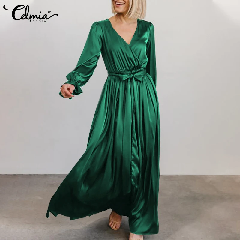 Celmia Women Elegant Satin Maxi Sundress Flare Sleeve Party Long Robes 2021 Fashion Bandage Dress Casual V Neck Solid Vestidos
Celmia Women Elegant Satin Maxi Sundress Flare Sleeve Party Long Robes 2021 Fashion Bandage Dress Casual V Neck Solid Vestidos