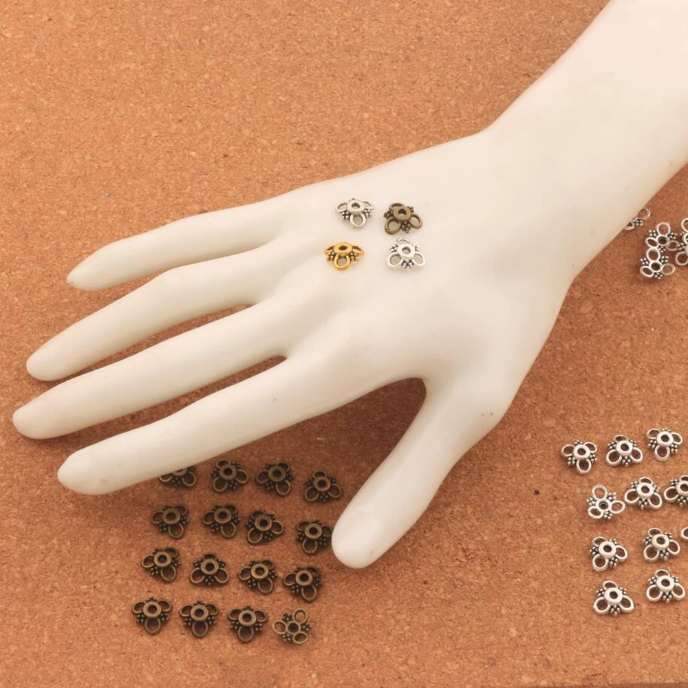 100Pcs Triangle Flower Dots Bead cap 10x10mm Tibetan Silver/Gold/Bronze Jewelry Findings Components L1037
