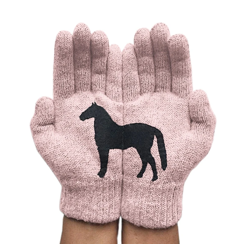 Women Winter Thick Warm Knitted Full Fingered Gloves Funny Black Horse Irregular Patchwork Palm Elastic Outdoor Mittens 
Women Winter Thick Warm Knitted Full Fingered Gloves Funny Black Horse Irregular Patchwork Palm Elastic Outdoor Mittens