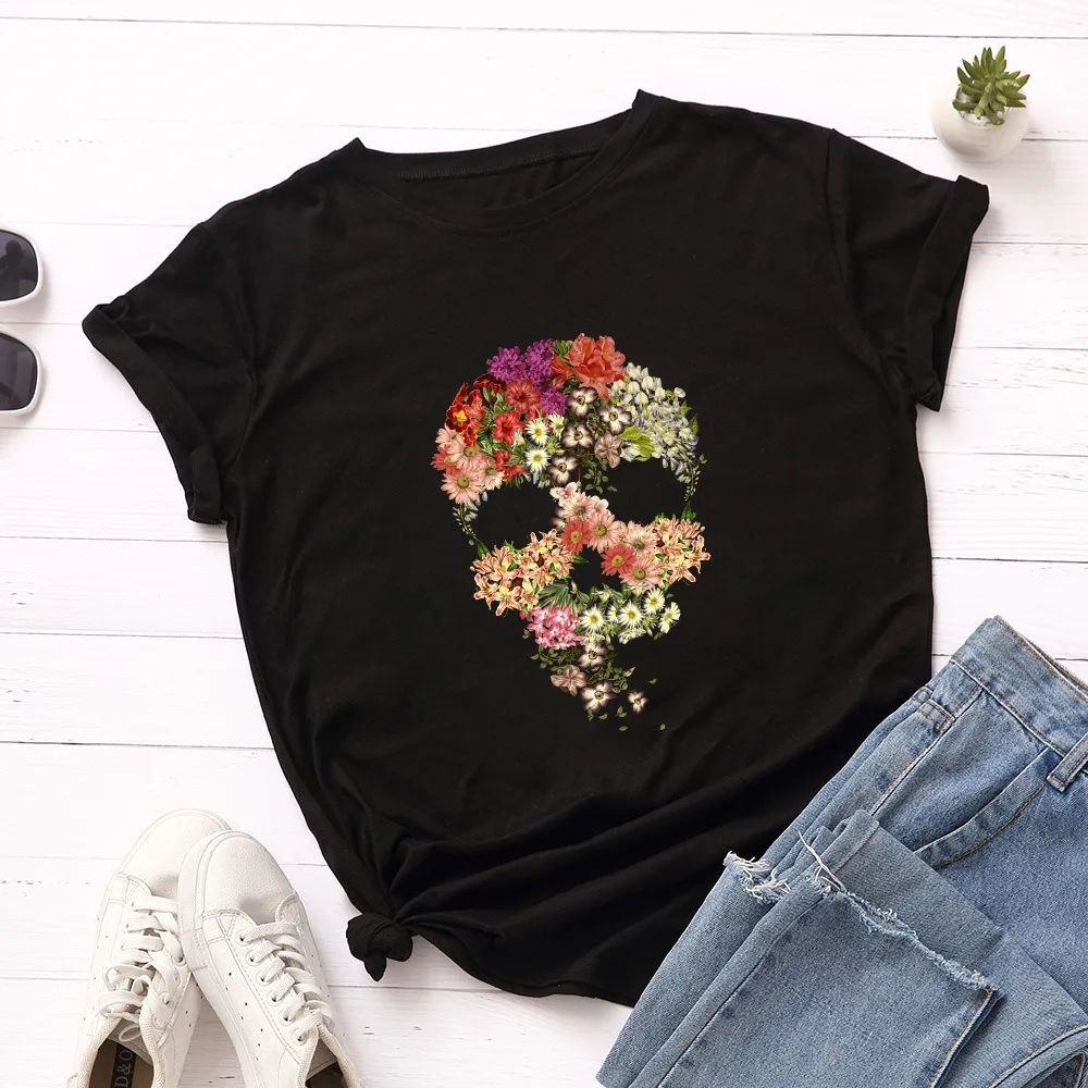 Flower Skull Head Print Women T Shirt Short Sleeve O Neck Loose Women Tshirt Ladies Tee Shirt Tops Clothes Camisetas Mujer
Flower Skull Head Print Women T Shirt Short Sleeve O Neck Loose Women Tshirt Ladies Tee Shirt Tops Clothes Camisetas Mujer