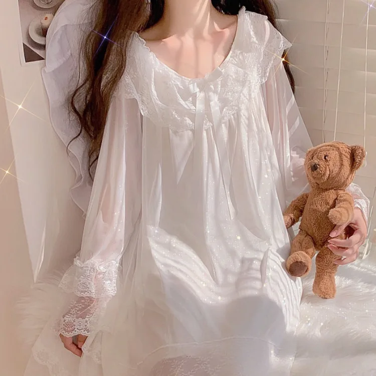 2021 Pajamas Women New Super Soft Mesh Lace Stitching Long-sleeved Dress Home Service Sleeping Dress Night Wear Women Sleepwear
2021 Pajamas Women New Super Soft Mesh Lace Stitching Long-sleeved Dress Home Service Sleeping Dress Night Wear Women Sleepwear