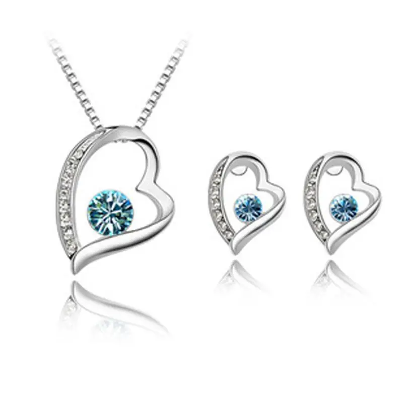 Женский комплект свадебных украшений ожерелье и сережки из серебра 925 пробы с