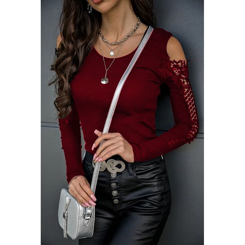 Nice Pop Spring Autumn Fashion Women T-shirt Off Shoulder Hole Pattern Long Sleeve Lace Bottoming Slim Crew Neck Top
Nice Pop Spring Autumn Fashion Women T-shirt Off Shoulder Hole Pattern Long Sleeve Lace Bottoming Slim Crew Neck Top