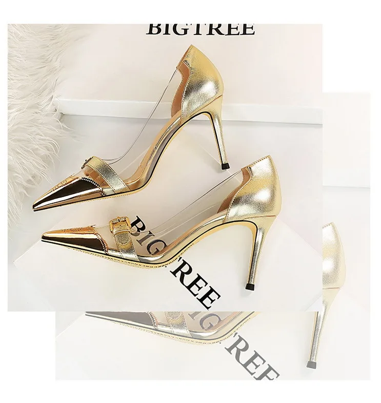 2021 fashion sexy women's high heels nightclub women's shoes transparent hollow shallow pointed metal high heels women's shoes