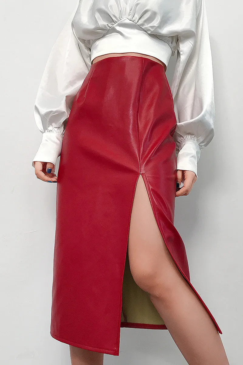 Women Leather Midi Skirt Winter Ladies Package Hip Front Back Slit Pencil Skirts High Waist Slim Party Pencil Midi Dresses
Women Leather Midi Skirt Winter Ladies Package Hip Front Back Slit Pencil Skirts High Waist Slim Party Pencil Midi Dresses