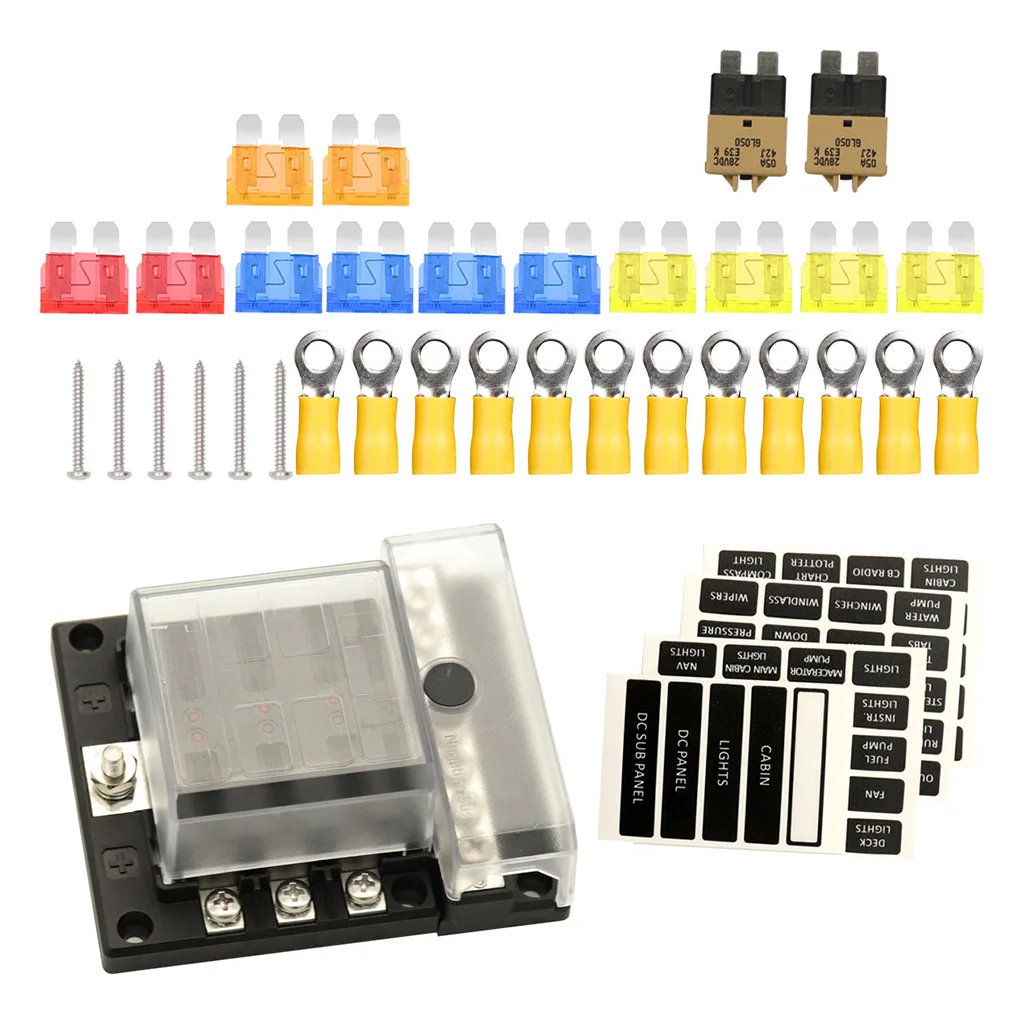 Блок предохранителей, 6 контактов, 5 А, 10 А, 15 А, 20 А, со светодиодным индикатором
Блок предохранителей, 6 контактов, 5 А, 10 А, 15 А, 20 А, со светодиодным индикатором