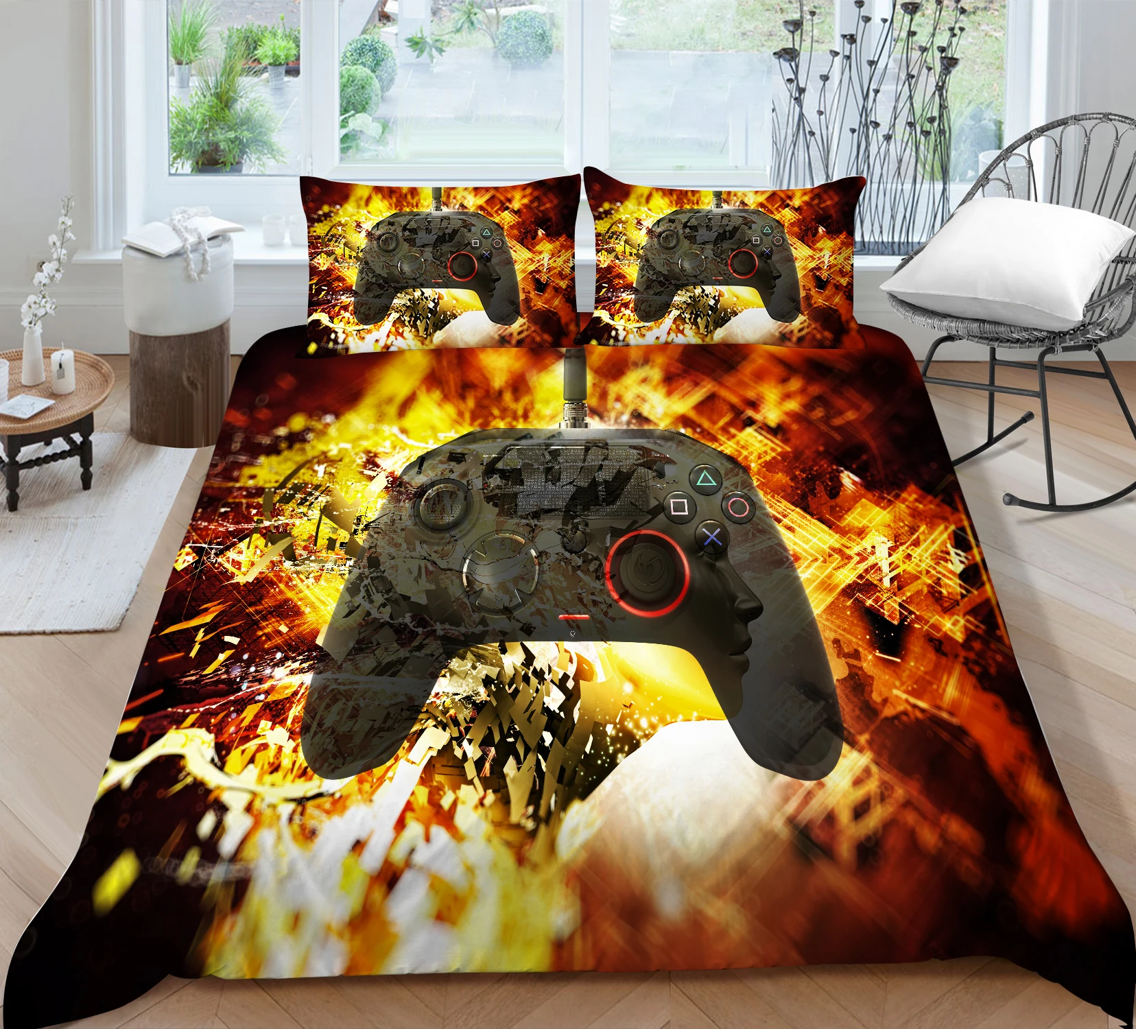Cartoon Purple and Yellow Gamepad Printed Bedding set soft Bedclothes Quilt cover with pillowcases for Kids Bedroom 
Cartoon Purple and Yellow Gamepad Printed Bedding set soft Bedclothes Quilt cover with pillowcases for Kids Bedroom