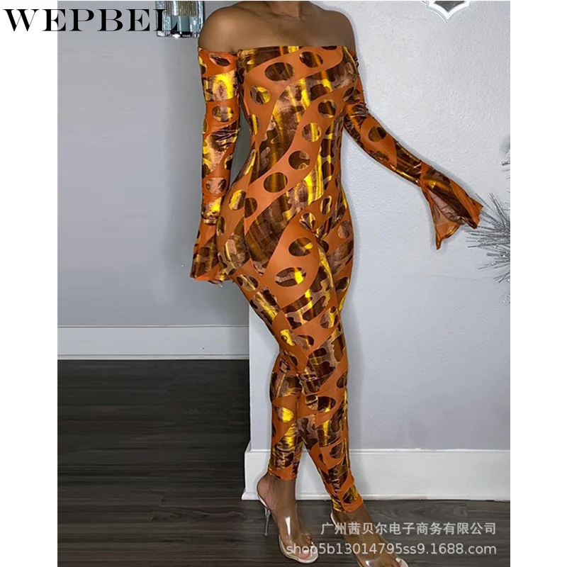 WEPBEL Women's Elegant Print Patchwork Jumpsuit Ladies Casual Fashion Long Ruffle Sleeve Off Shoulder Slim Fit Romper Trousers
WEPBEL Women's Elegant Print Patchwork Jumpsuit Ladies Casual Fashion Long Ruffle Sleeve Off Shoulder Slim Fit Romper Trousers