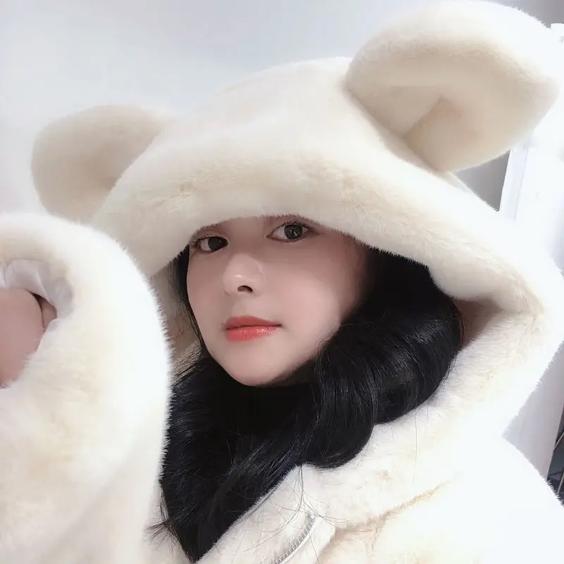 Женское зимнее меховое пальто 2021New Cute Bear Ears пушистая бархатная стеганая куртка