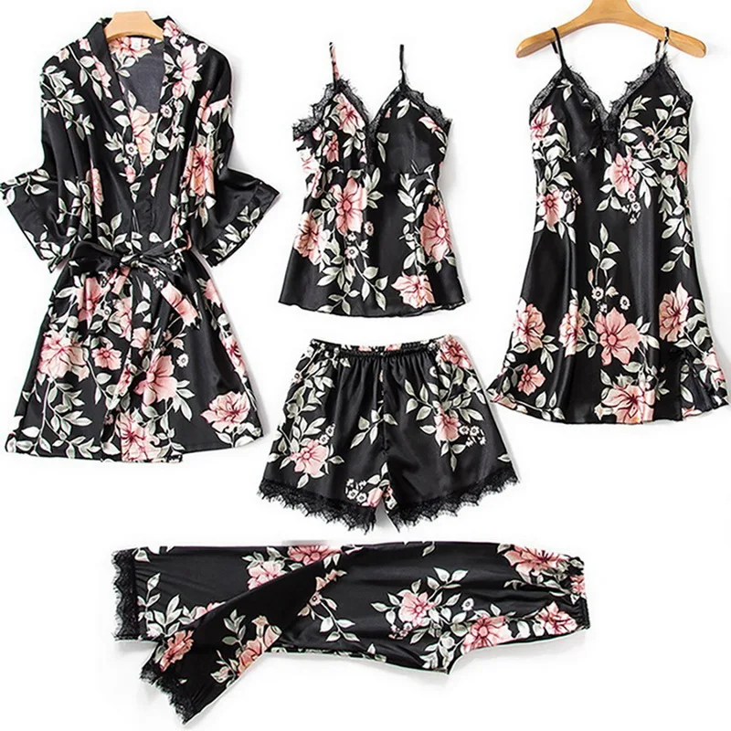 5 Pcs Set Sexy Lace Floral Print Pajamas Women Suit Women Satin Pyjamas Nightwear Kimono Robe Soft Homewear Sleepwear Plus Size
5 Pcs Set Sexy Lace Floral Print Pajamas Women Suit Women Satin Pyjamas Nightwear Kimono Robe Soft Homewear Sleepwear Plus Size