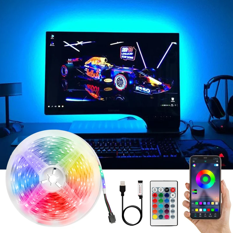 LED SMD2835 RGB Flexible Tape Diode Bluetooth DC Remote Control Lighting LED Strip Lights 5V 3 Key TV Background Luces led Decor
LED SMD2835 RGB Flexible Tape Diode Bluetooth DC Remote Control Lighting LED Strip Lights 5V 3 Key TV Background Luces led Decor