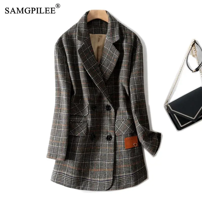 SAMGPILEE Autumn Winter Vintage Houndstooth Plaid Woolen Blazer Jackets for Women Double Breasted Belted Female Outwear 2021 4XL
SAMGPILEE Autumn Winter Vintage Houndstooth Plaid Woolen Blazer Jackets for Women Double Breasted Belted Female Outwear 2021 4XL