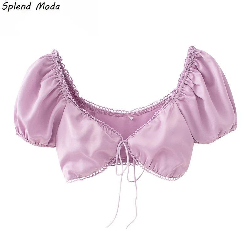 Splend Moda 2021 new summer vintage sexy solid white color shirts short puff sleeve lace-up chest short crop tube tops woman
Splend Moda 2021 new summer vintage sexy solid white color shirts short puff sleeve lace-up chest short crop tube tops woman