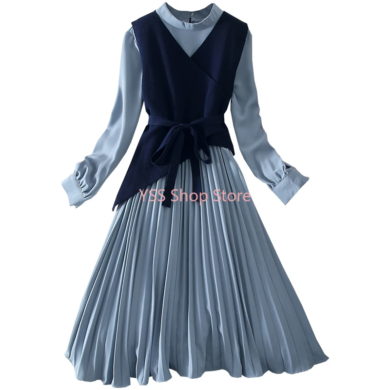 Winter Dress for Women Suit Elegant Long Sleeve Knit Mid-Calf Long Sweater Pleated Dress Set Casual Female Full Dress
Winter Dress for Women Suit Elegant Long Sleeve Knit Mid-Calf Long Sweater Pleated Dress Set Casual Female Full Dress