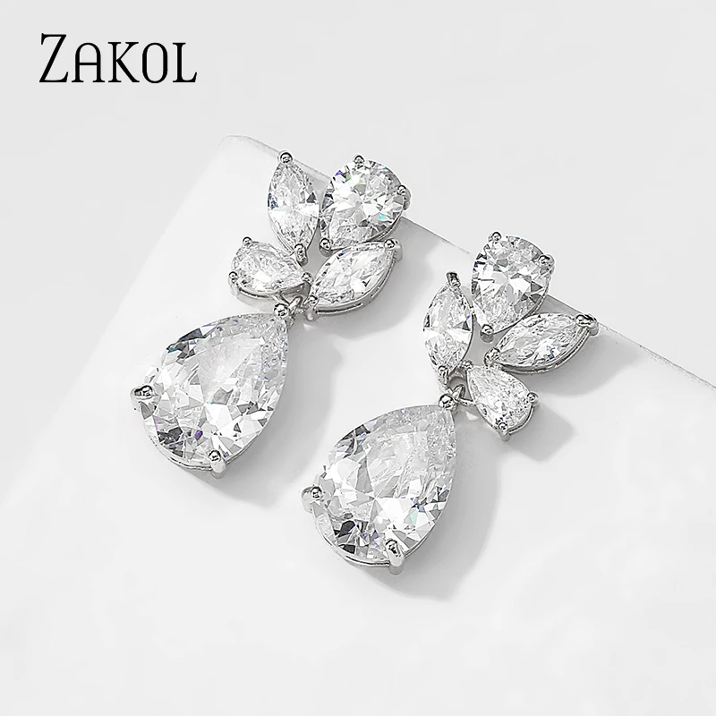 ZAKOL Fashion Water Drop AAA Cubic Zircon Wedding Dangle Earrings Marquise Cut Crystal White Gold Color Bride Ear Jewelry Gift
ZAKOL Fashion Water Drop AAA Cubic Zircon Wedding Dangle Earrings Marquise Cut Crystal White Gold Color Bride Ear Jewelry Gift