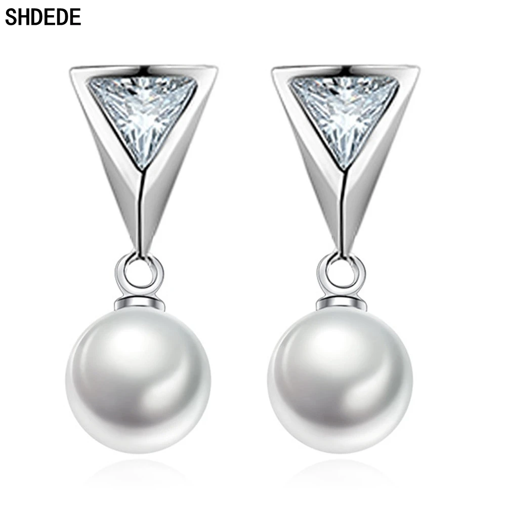 

SHDEDE Stud Earrings For Women Fashion Jewelry Embellished With Crystals From Austrian Imitation Pearl Accessories -WH02