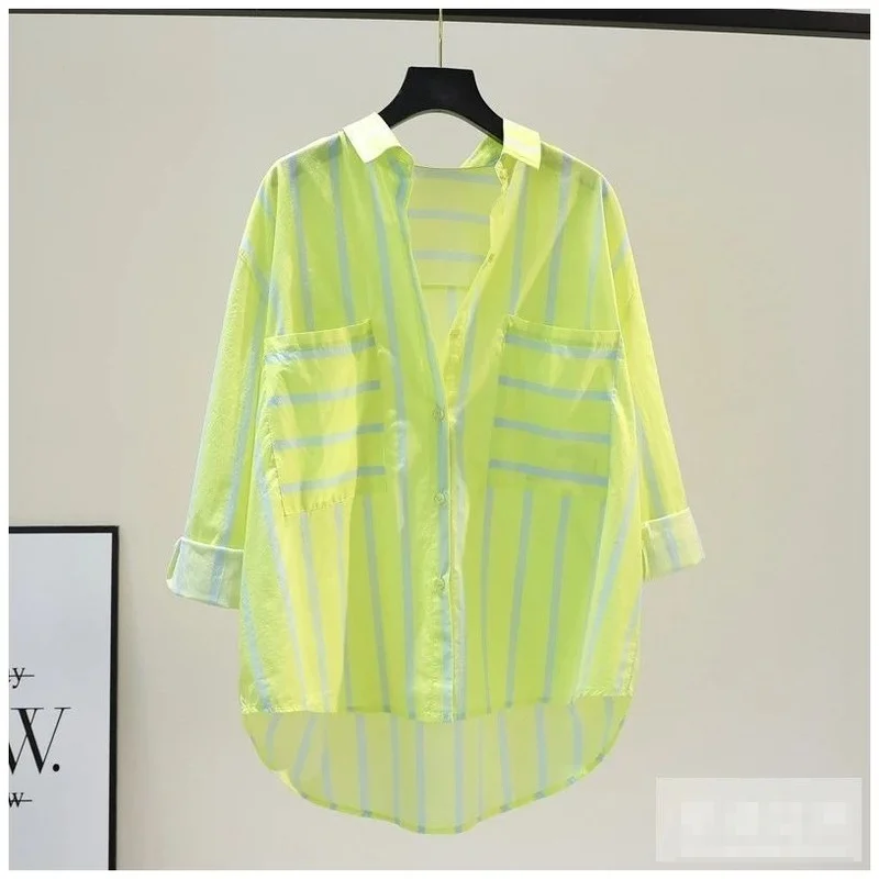 Women Striped Shirts Elegant Asymmetrical Tops Casual Long Sleeve Blusas Female Single-breasted Turn-down Collar Oversized Y335
Women Striped Shirts Elegant Asymmetrical Tops Casual Long Sleeve Blusas Female Single-breasted Turn-down Collar Oversized Y335