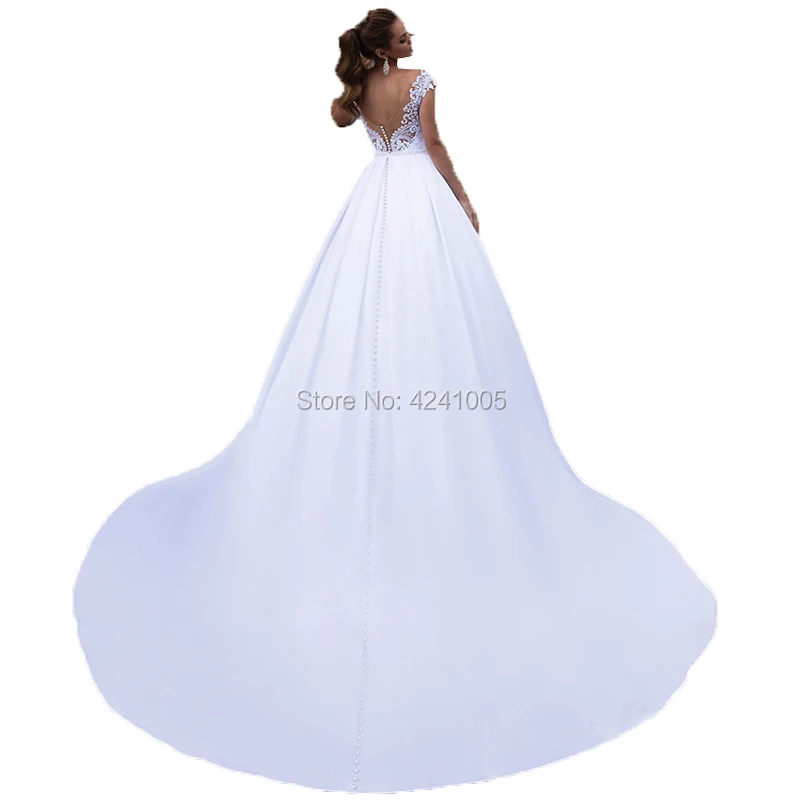 Vintage 2020 White Satin A Line Appliques Bridal Dresses Backless Cap Sleeves Wedding Dress Sweep Trian Gowns
Vintage 2020 White Satin A Line Appliques Bridal Dresses Backless Cap Sleeves Wedding Dress Sweep Trian Gowns