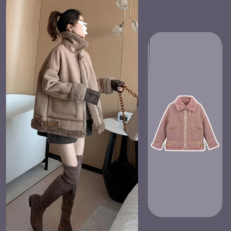Women 2021 Autumn Winter Suede Jackets Female Faux Lambswool Fur Casual Jacket with Belts Thick Warm Lady Motorcycle Coats D380
Women 2021 Autumn Winter Suede Jackets Female Faux Lambswool Fur Casual Jacket with Belts Thick Warm Lady Motorcycle Coats D380