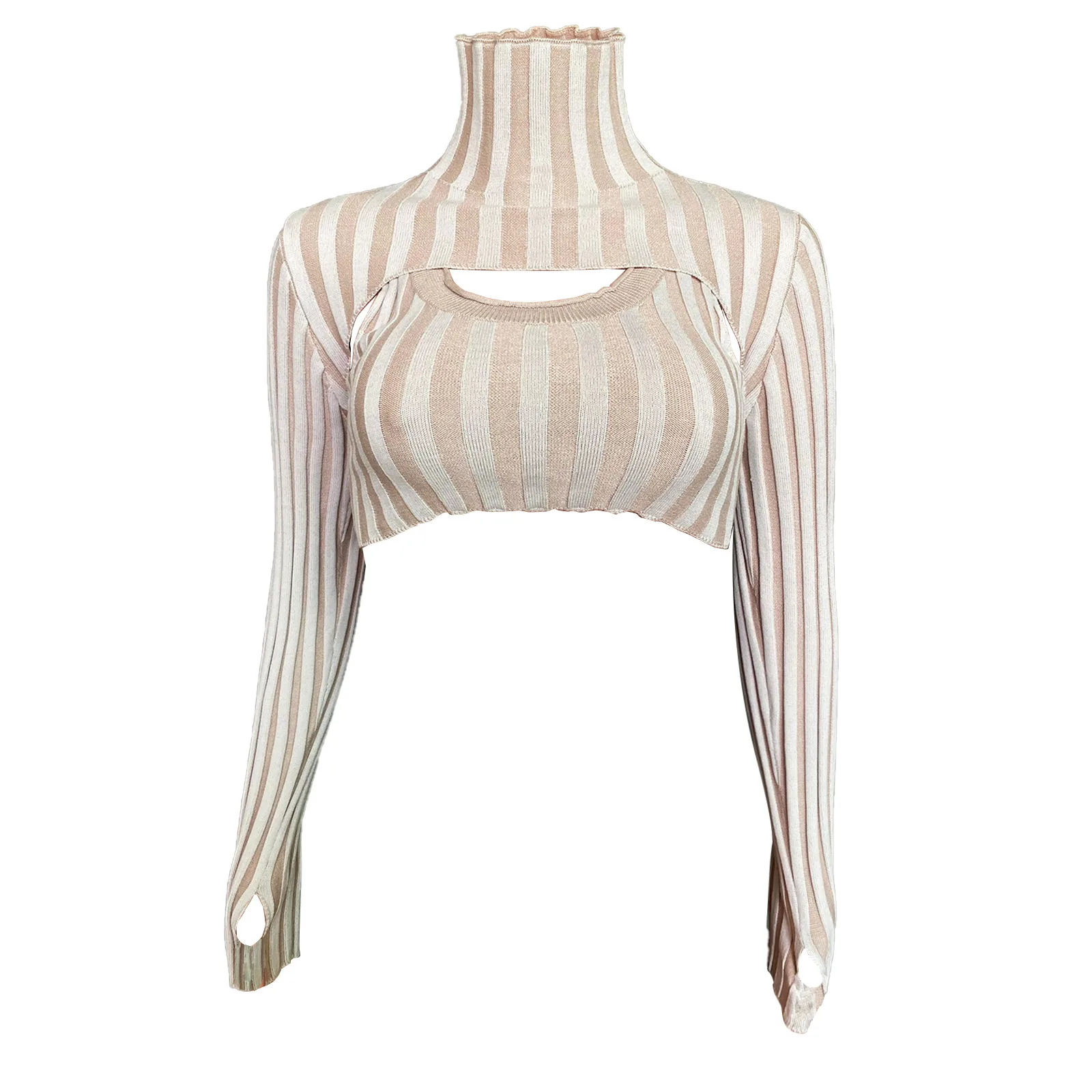 Women Fashion Striped Turtleneck Crop Top Knitwear T-shirt Girls Two-piece Vest Long Sleeve Knitted Cropped T-shirt
Women Fashion Striped Turtleneck Crop Top Knitwear T-shirt Girls Two-piece Vest Long Sleeve Knitted Cropped T-shirt