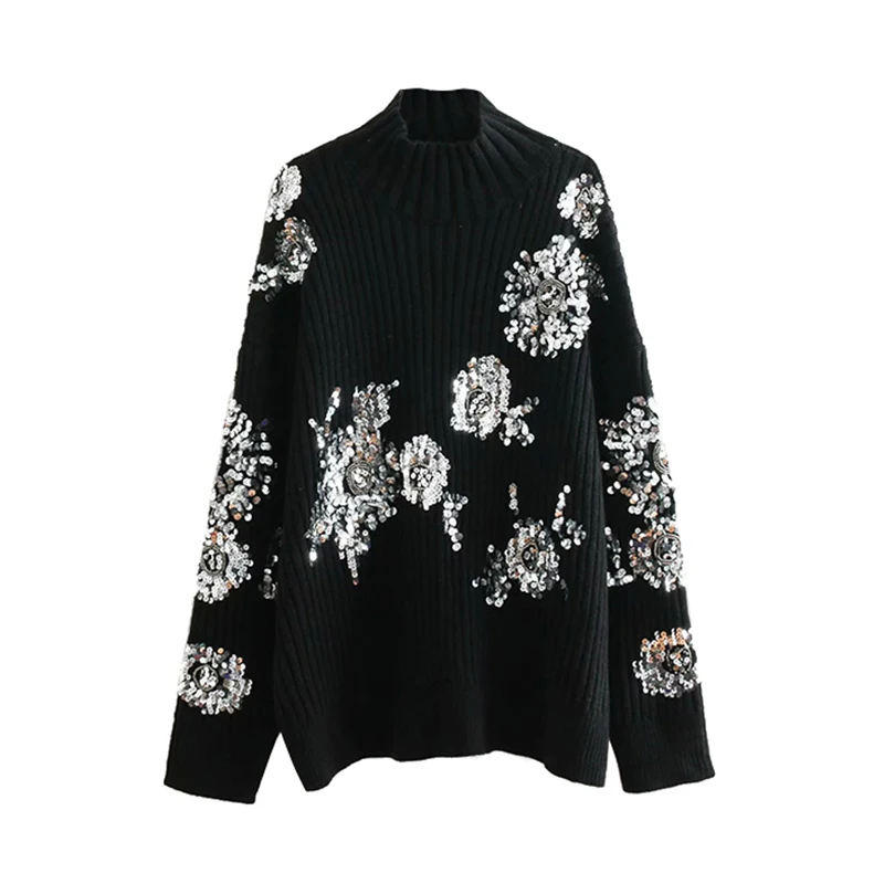 Women Fashion Beading Sequins Loose Knitted Sweaters Vintage High Collar Long Sleeve Female Pullovers Chic Tops
Women Fashion Beading Sequins Loose Knitted Sweaters Vintage High Collar Long Sleeve Female Pullovers Chic Tops