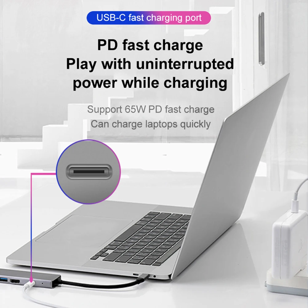 5-in-1 USB-C Hub with Ethernet Port 4K HDMI-compatible Output 2 USB3.0 Ports 65W PD Fast Charging for Macbook Type-C Devices
5-in-1 USB-C Hub with Ethernet Port 4K HDMI-compatible Output 2 USB3.0 Ports 65W PD Fast Charging for Macbook Type-C Devices