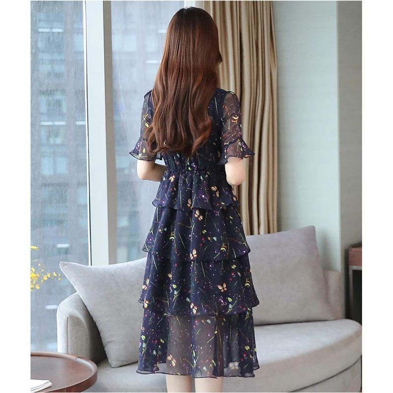 Женское шифоновое платье средней длины элегантное винтажное в стиле бохо с