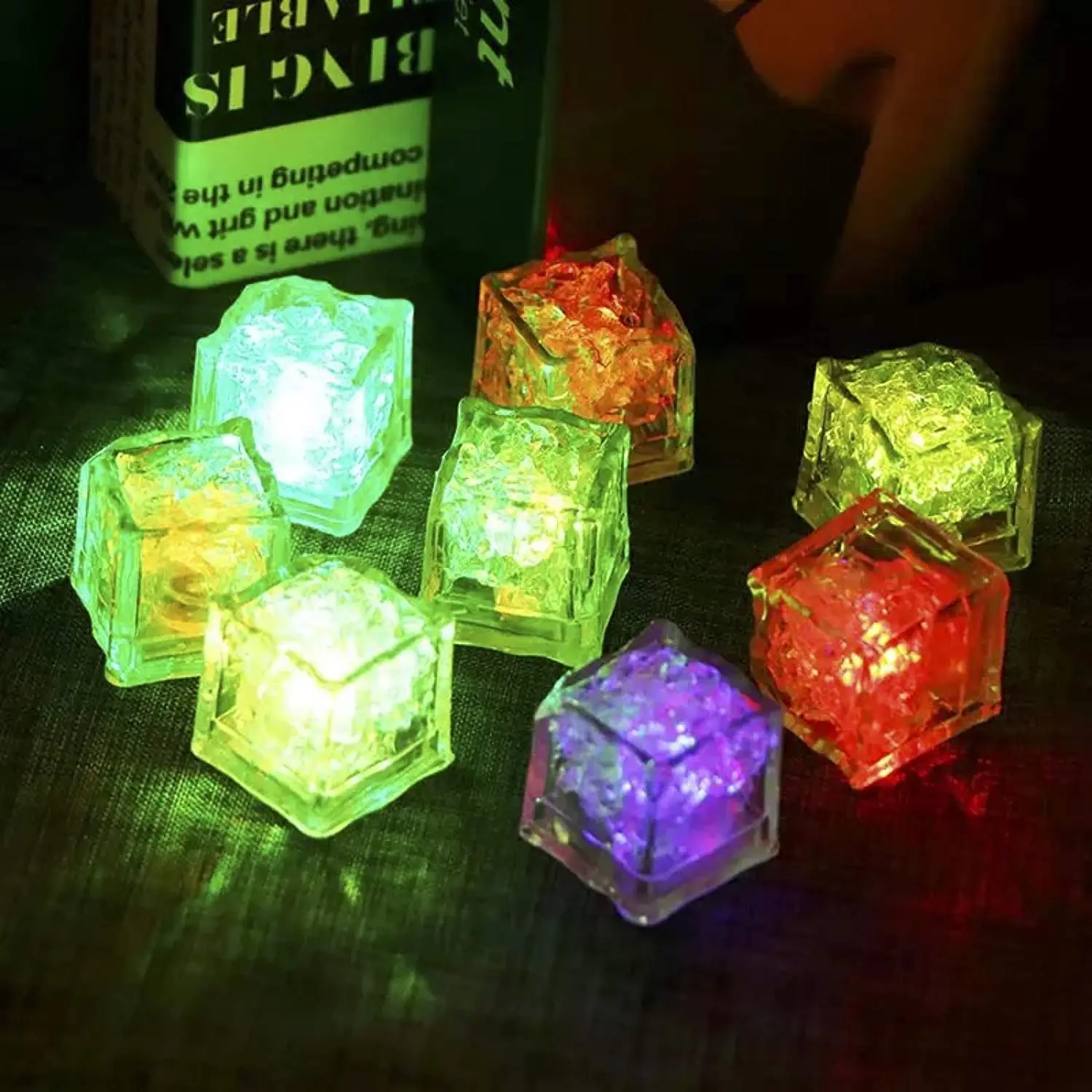 

12 Pack Multi-Color Light-up LED Water Activated Ice Cubes for Drinks Waterproof and Safe Plastic