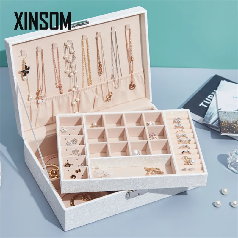 

Шкатулка для ювелирных изделий XINSOM, новая вместительная коробка для хранения украшений, ожерелий, серег, колец, браслетов, подарочная шкату...
