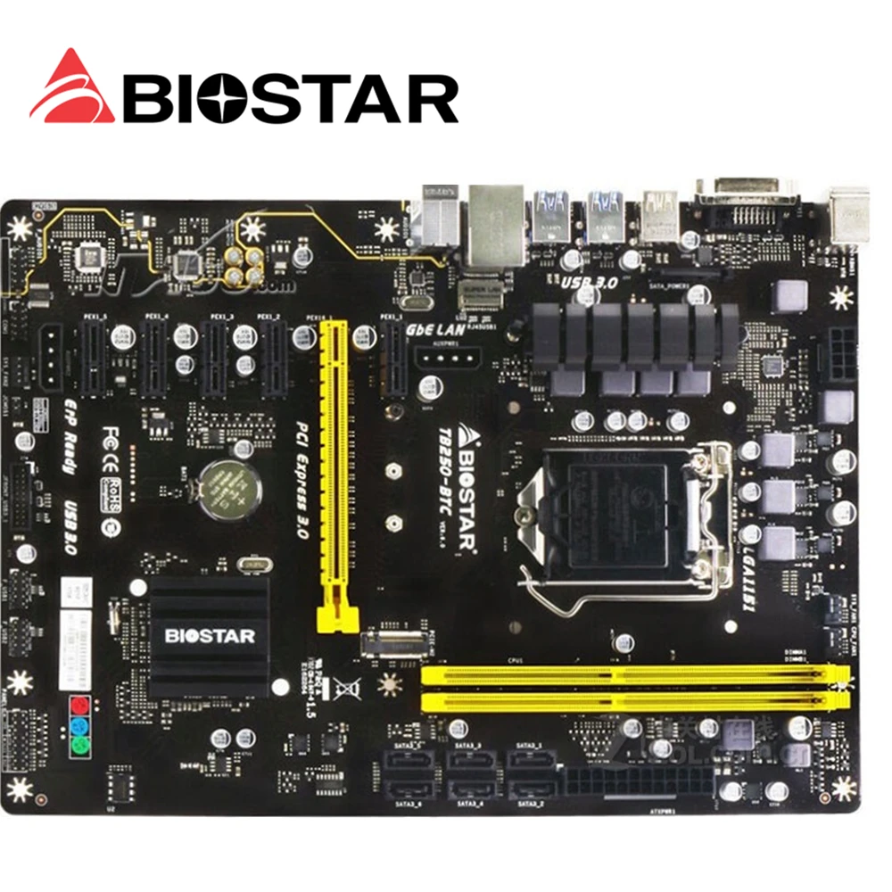 Фото BIOSTAR TB250 BTC добыча материнская плата DDR4 для intel LGA 1151 32GB DVI SATA3 B250 рабочего