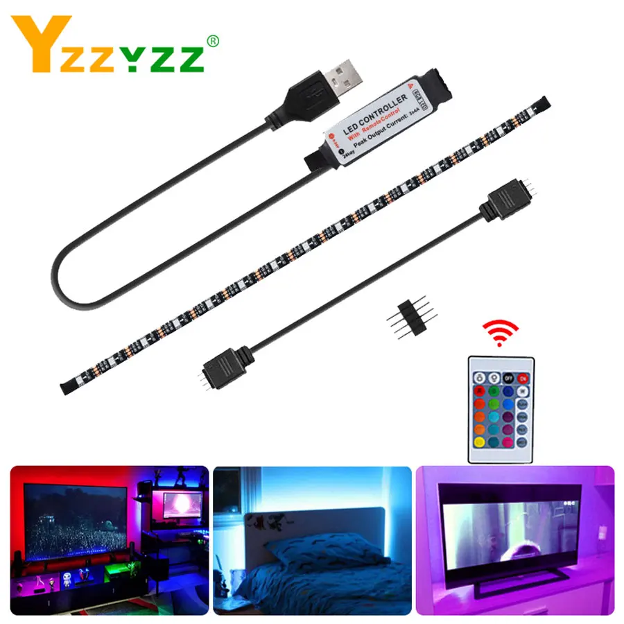 5 В USB светильник под шкаф лента Диодная RGB Светодиодная с 24 клавишным пультом