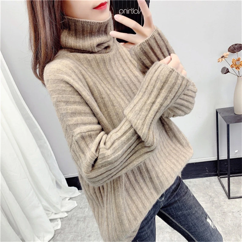 Hirsionsan Sweater Women Winter Chic Turtleneck Striped Basic Jumper Thicken Pullover Full Sleeve Knitted Loose Female Clothes
Hirsionsan Sweater Women Winter Chic Turtleneck Striped Basic Jumper Thicken Pullover Full Sleeve Knitted Loose Female Clothes