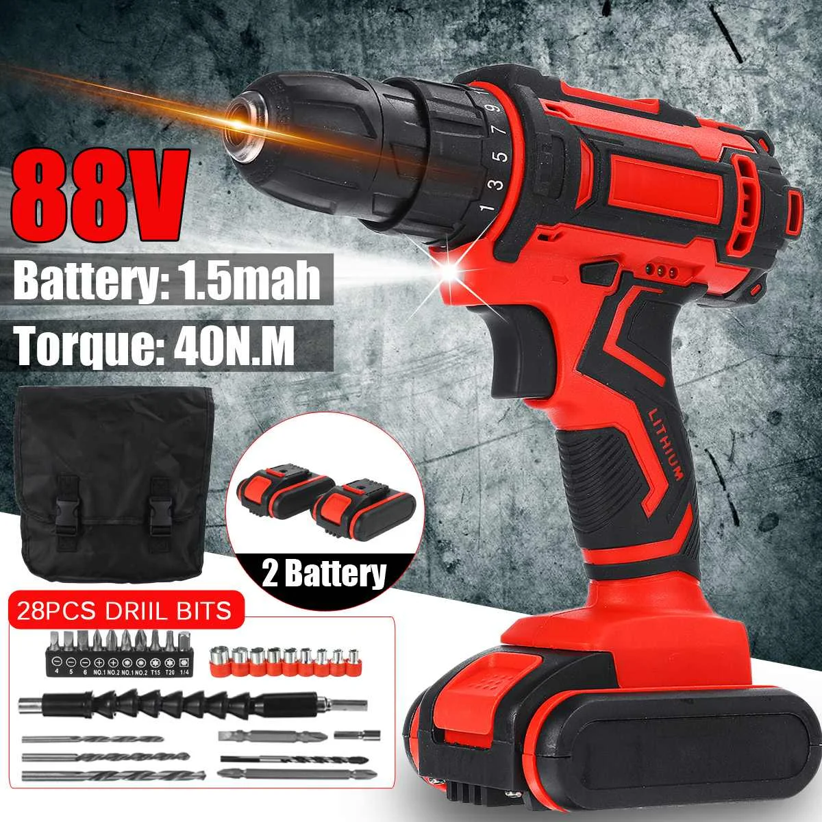 88V 40NM Brushless Cordless Electric Drill Screwdriver Impact Wrench Power Tools 13000Amh Li Battery +LED light Adapt to Makitaa
88V 40NM Brushless Cordless Electric Drill Screwdriver Impact Wrench Power Tools 13000Amh Li Battery +LED light Adapt to Makitaa
