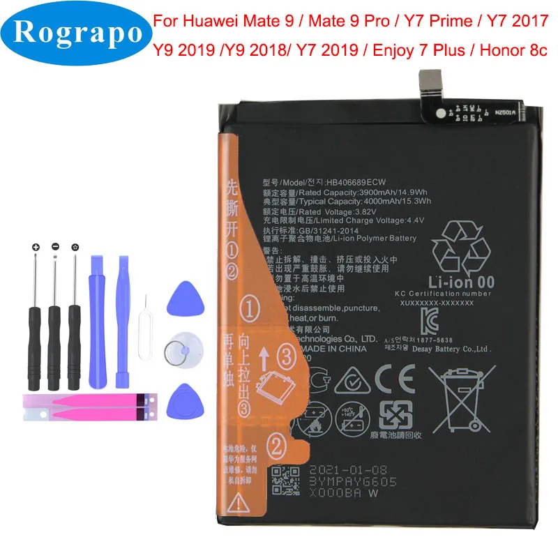 Оригинальный аккумулятор 4000 мАч HB406689ECW для Huawei Mate 9 PRO Y7 Y9 Prime 2017 2018 Honor 8C | Мобильные