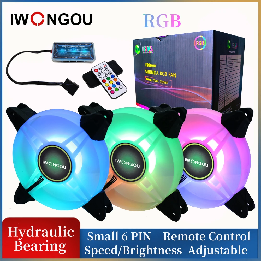 

IWONGOU RGB вентилятор Halo Aura Sync 6 Pin 120 мм контроллер вентилятора ПК ARGB 12 В охлаждающий вентилятор бесшумный кулер Чехол Регулируемая скорость вен...