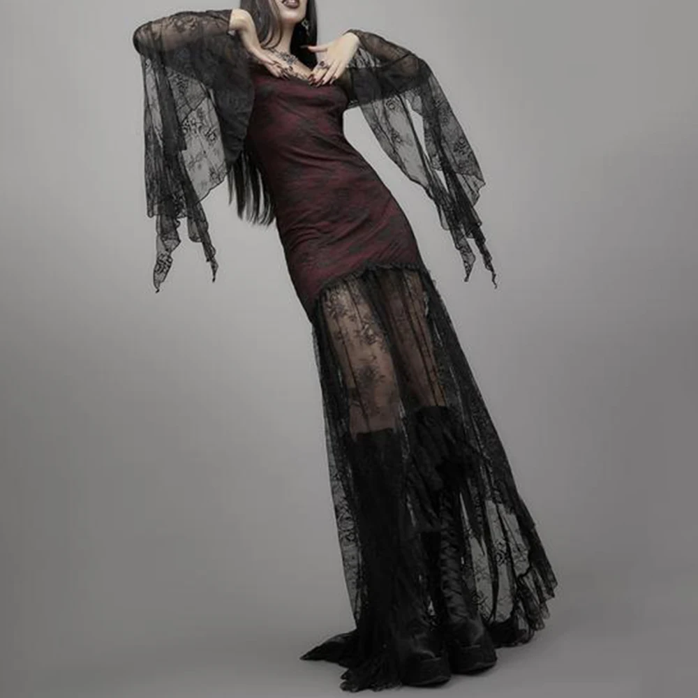 2021 Gothic Women Dress Spring Summer Vintage Fashion Creative Lace Splicing Sexy Perspective Woman Dresses V Neck Flared Sleeve
2021 Gothic Women Dress Spring Summer Vintage Fashion Creative Lace Splicing Sexy Perspective Woman Dresses V Neck Flared Sleeve