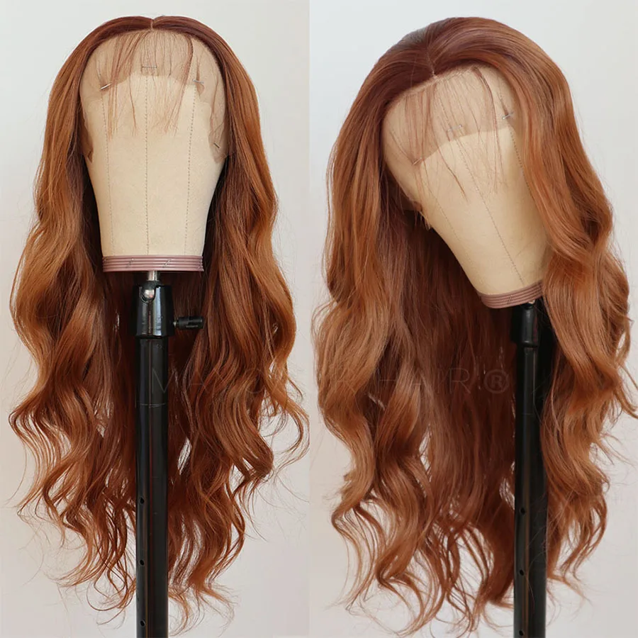 Парики Maycaur на сетке спереди длинные волнистые волосы имбирного цвета #30 #33 смешанные синтетические парики для чернокожих женщин из термостойкого волокна 22 дюйма