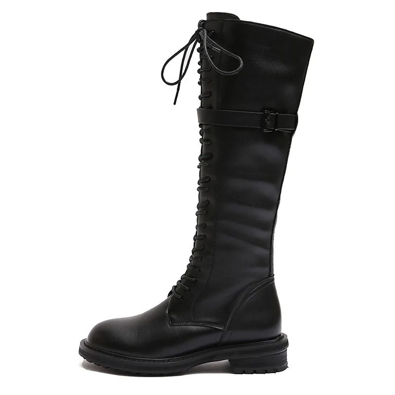 Winter New Fashion Hoof Heels Belt Strap High Flat Boots Leather Shoes for Women
Winter New Fashion Hoof Heels Belt Strap High Flat Boots Leather Shoes for Women