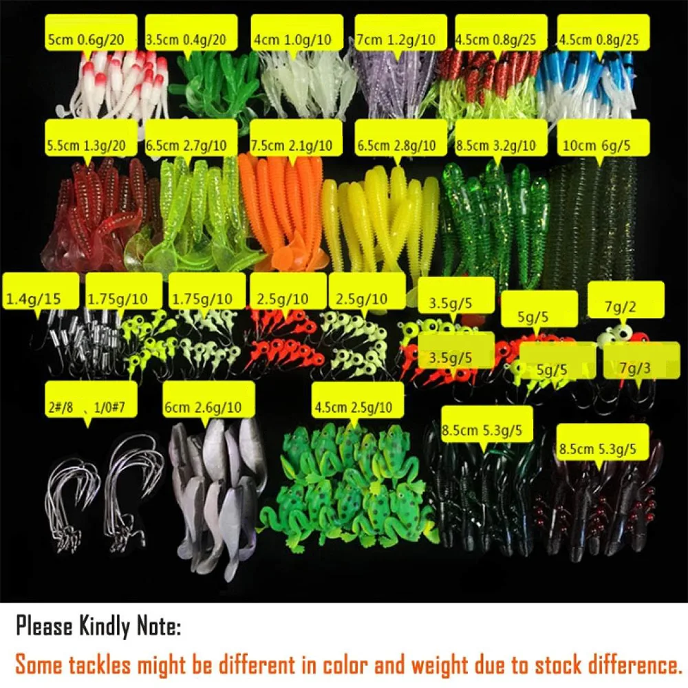 301PCs Lot Fishing Lure Set Mixed Soft Lures Bait Jig Head Crank Hooks Worm Artificial Baits Fishing Lures Kit Tackle with Box
301PCs Lot Fishing Lure Set Mixed Soft Lures Bait Jig Head Crank Hooks Worm Artificial Baits Fishing Lures Kit Tackle with Box