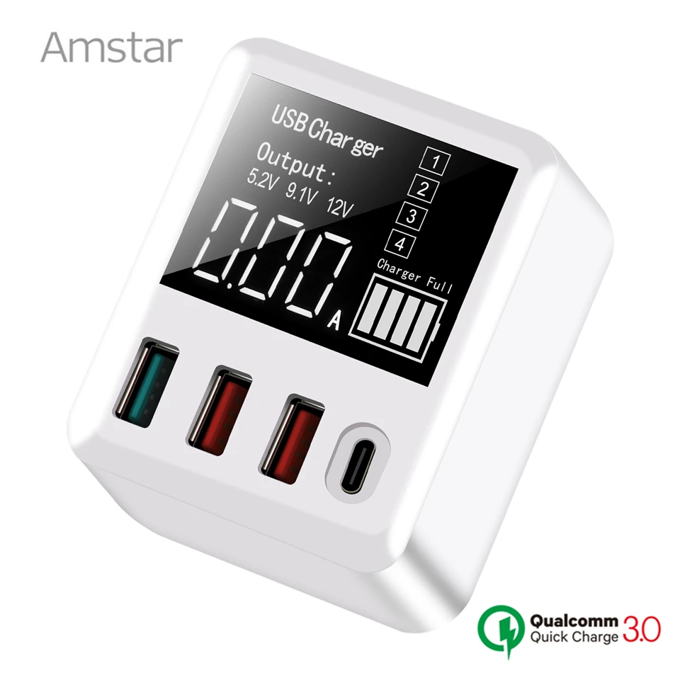 Амстар Quick Charge 3 0 30 Вт USB зарядное устройство светодиодный дисплей мини Type C для iPhone