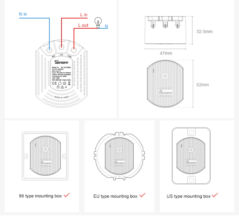 Умный диммер SONOFF D1 Wi Fi DIY умный дом приложение EWeLink голос RM433 RF дистанционное