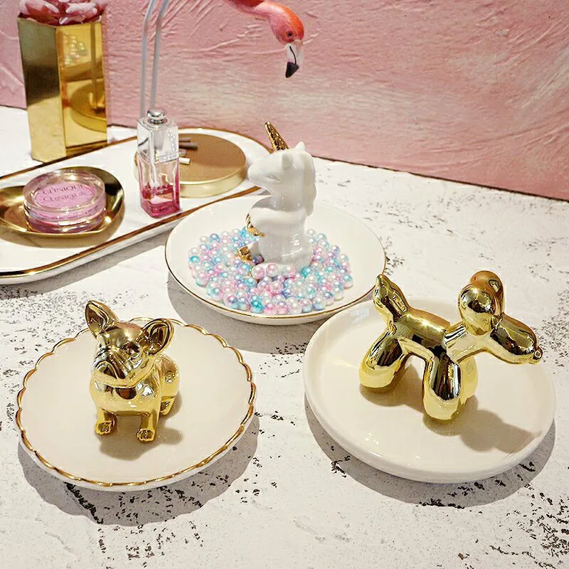 Plating Balloon Dog Ceramic Jewelry Storage Plate Unicorn Ring Tray Watch Holder Desktop Storage Tray Decoration Home Gift 
Plating Balloon Dog Ceramic Jewelry Storage Plate Unicorn Ring Tray Watch Holder Desktop Storage Tray Decoration Home Gift
